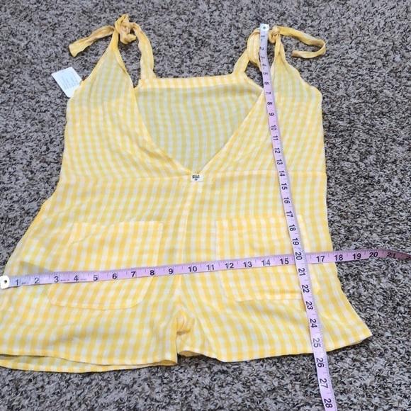 NWT Billabong Roam Around Romper Size Medium Sunflower Yellow White Gingham - Picture 7 of 9